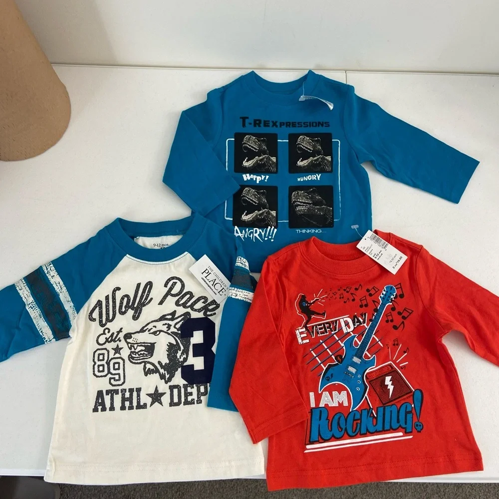NEW Children’s Place baby boy’s long sleeve graphic colorful tshirt bundle 9-12m